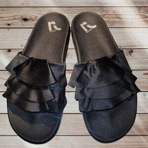 REPORT Black Satin Ruffle Sides - Size 7